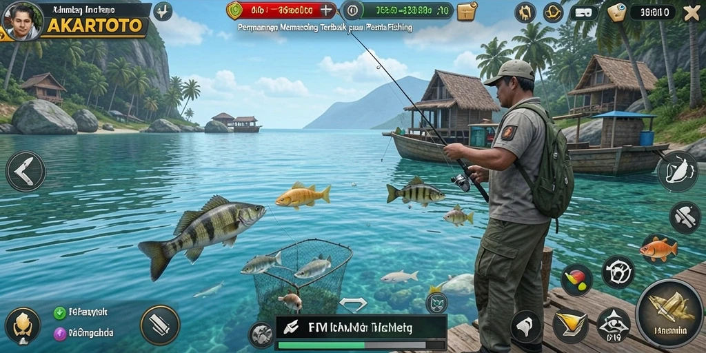 Tampilan gameplay AKARTOTO yang menarik dan mendebarkan saat memancing.