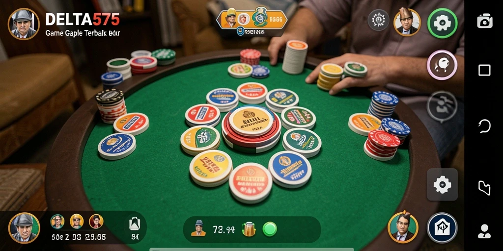 Tampilan gameplay DELTA575 dengan pemain bersaing di meja Gaple.