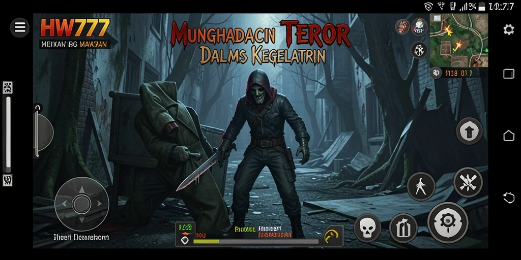 Screenshot gameplay HW777 menampilkan suasana menyeramkan dan mencekam.
